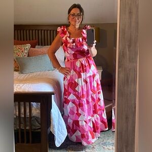 Peach Love women’s Pink and Red Geometric Dress szM